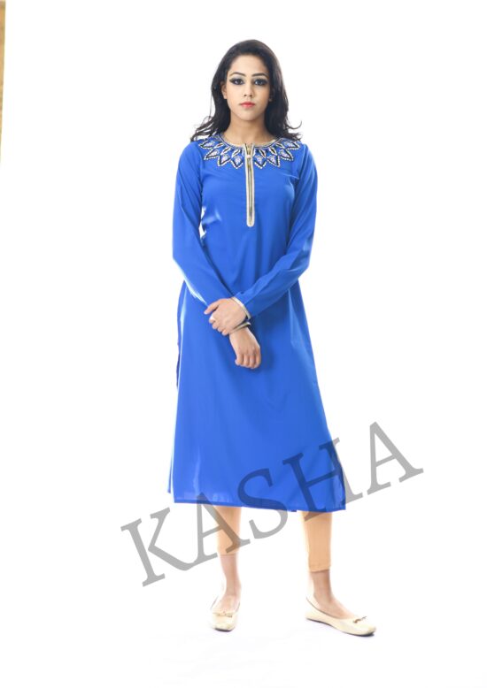 Poly Crepe Front zipped Kurti and Tights Set