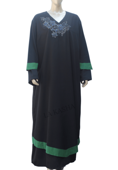 Abaya in double layer with boarder & hand work