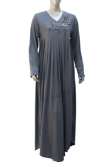 Abaya in poly knit pleated and hand worked