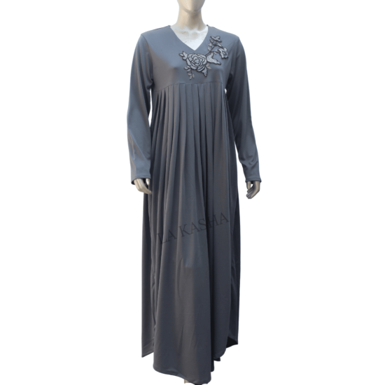 Abaya in poly knit pleated and hand worked